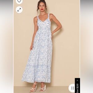 Lulus my love story white floral print tie-back maxi dress size L